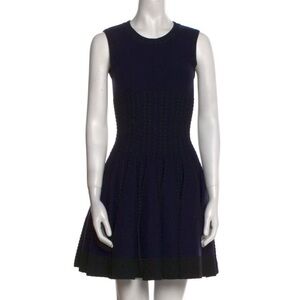 ALAIA BLACK AND NAVY FIT AND FLARE STRETCH WOOL DRESS S - PRISTINE LIKE NEW!